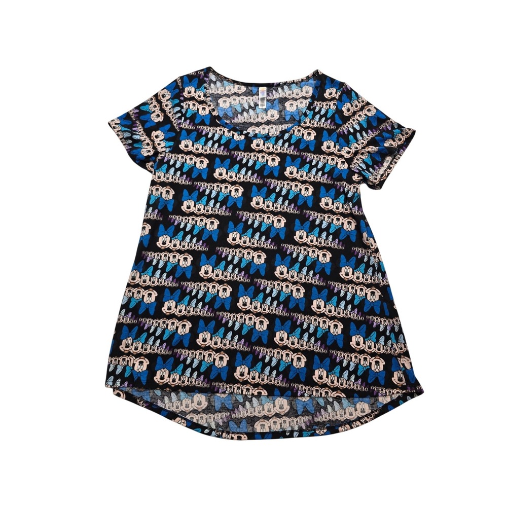 LuLaRoe Disney Minnie Mouse Irma Tunic Top All Over Print Black Blue Women Med